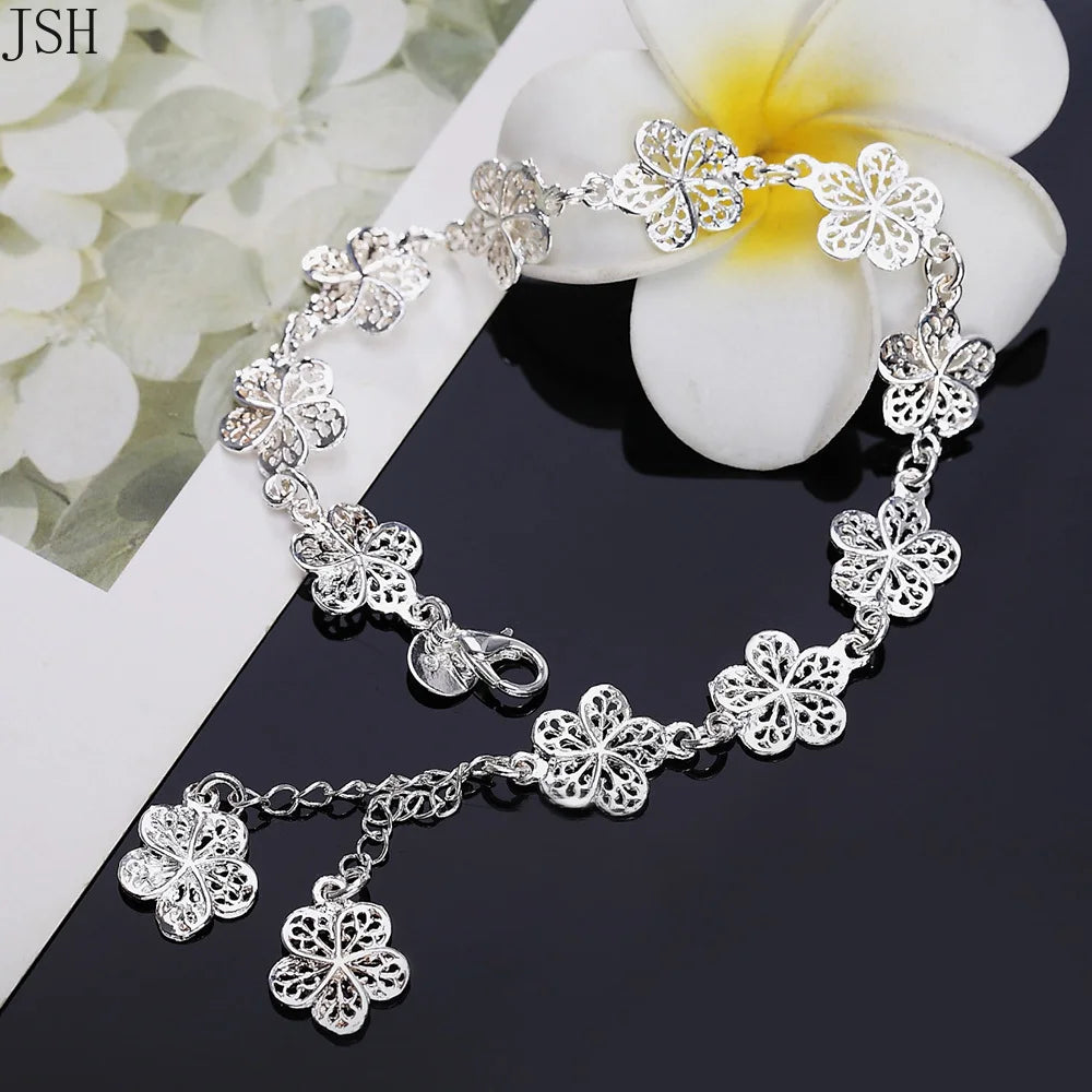 925 sterling silver bracelet beautiful flowers