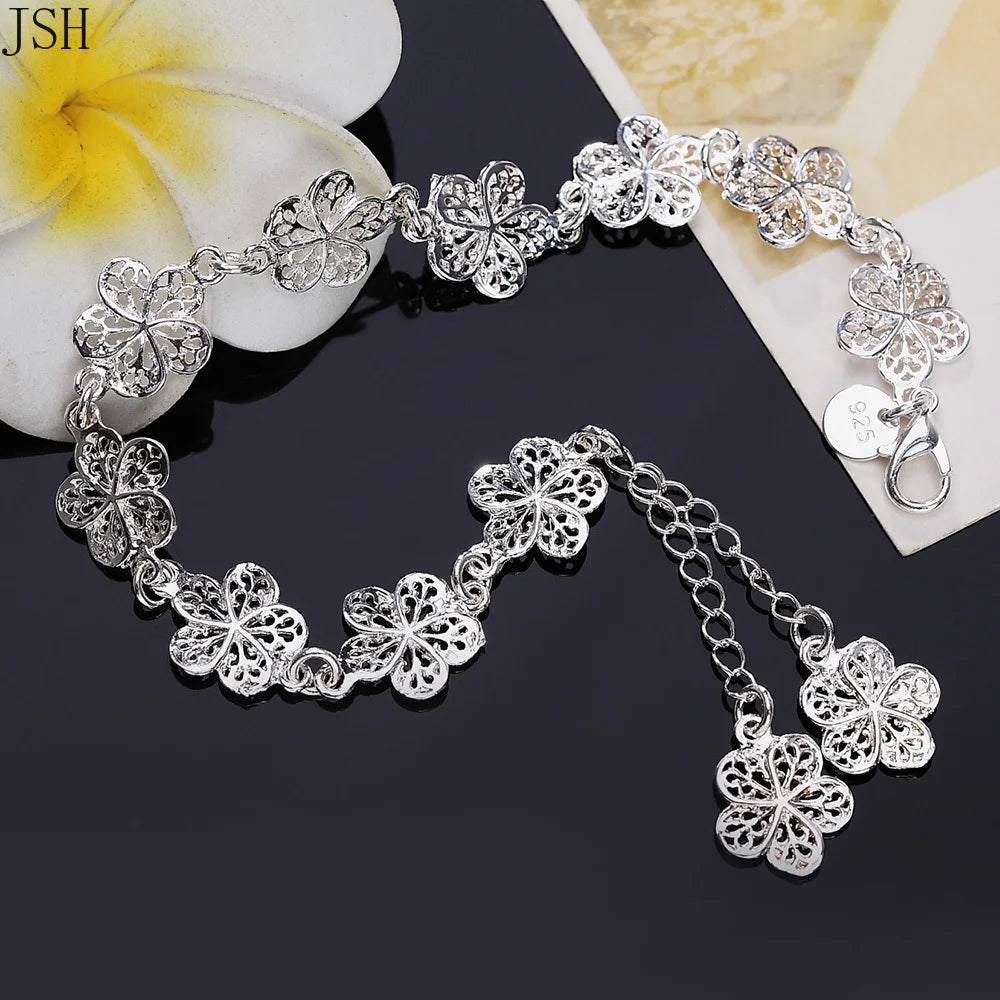 925 sterling silver bracelet beautiful flowers